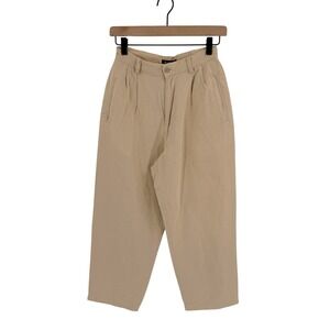 Vintage Lizsport Tan Pleated Trousers Size 4 High Waisted Linen Blend Tapered